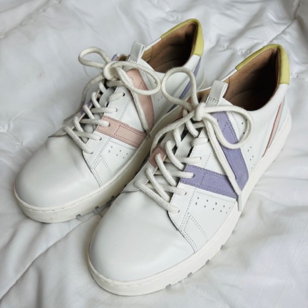 Vionic SIMASA White Leather Purple Pink Suede Lace Up Low Top Sneakers 9.5 M